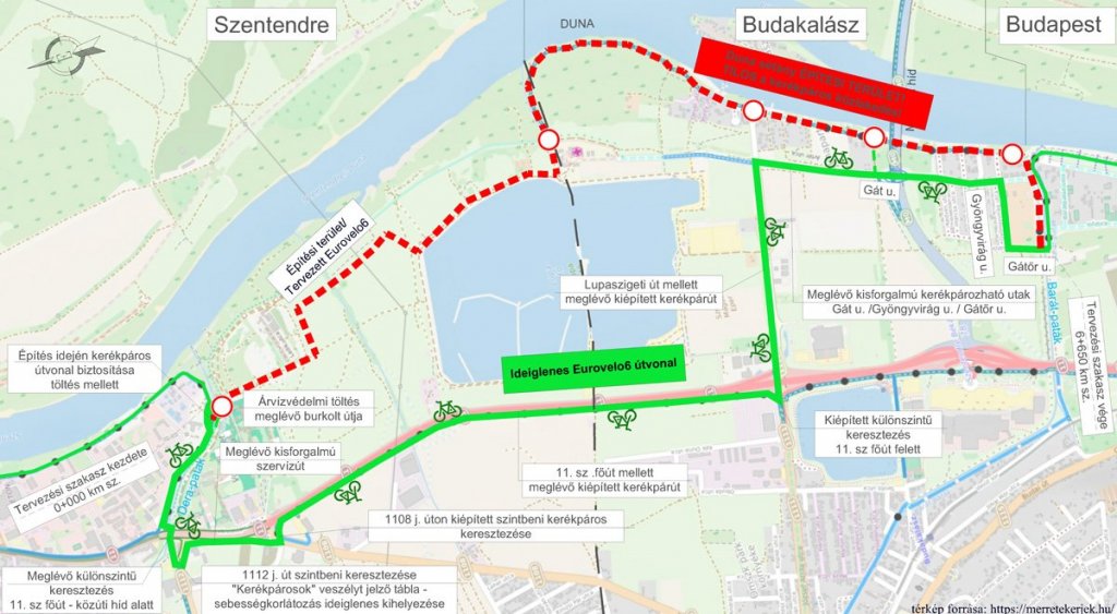 Tilos kerékpározni és gyalogolni az EuroVelo 6 átépítése miatt a Duna sétányon