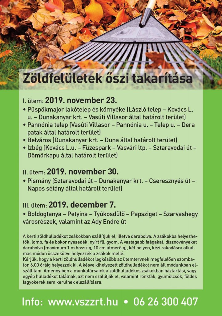 Zöldhulladék elszállítási menetrend