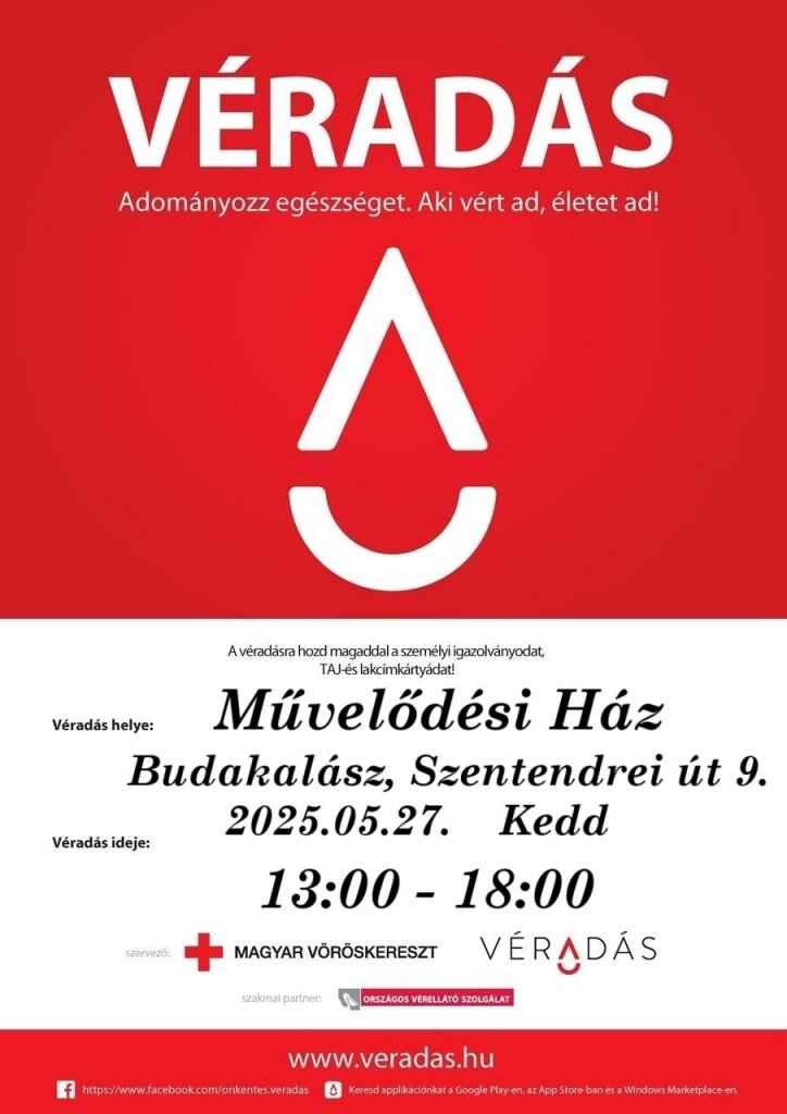 Május 27-én véradás lesz a Faluházban