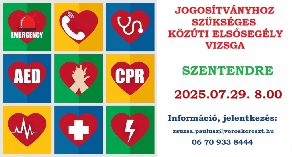 Közúti elsősegélyvizgsa lehetőség Szentendrén július 29-én.
