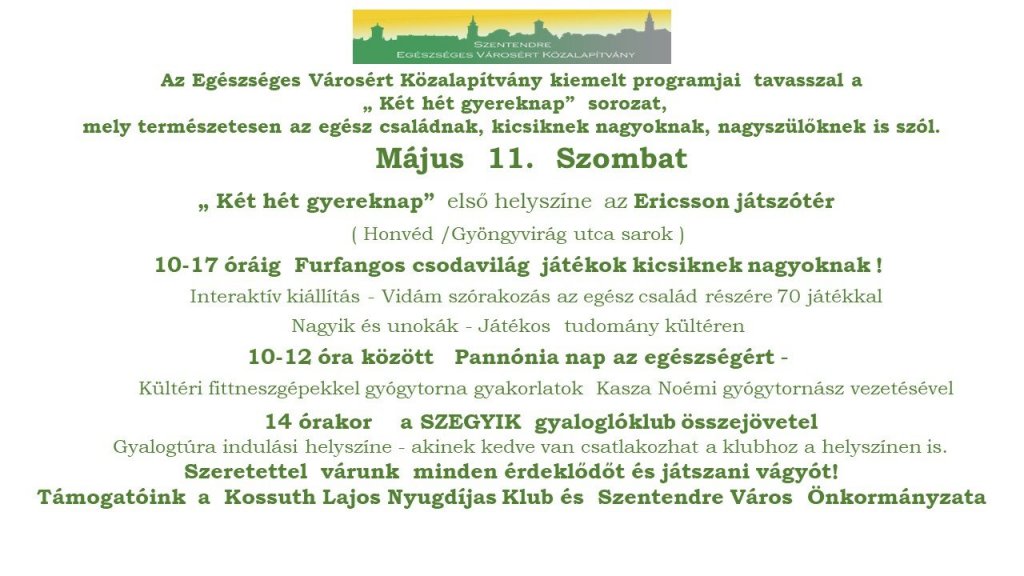  Az Egészséges Városért Közalapítvány kiemelt programjai tavasszal 