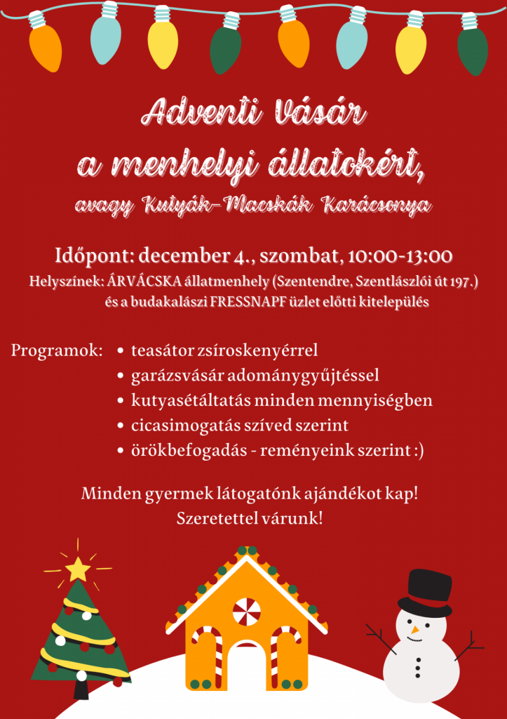 Adventi Vásár a menhelyi állatokért december 4-é