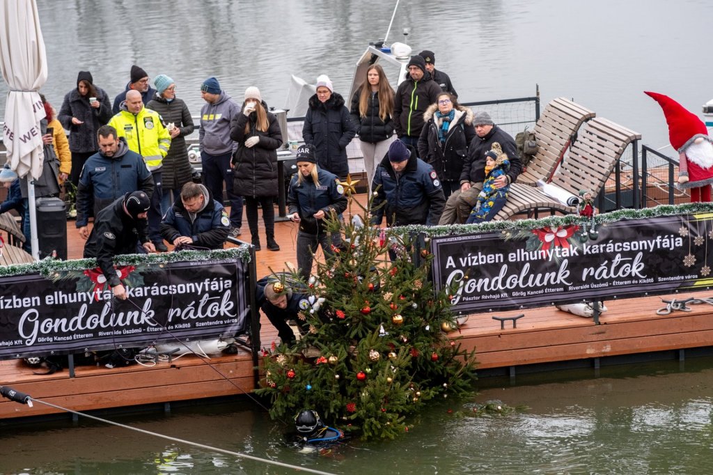 A vízben elhunytak karácsonyfáját helyezték el a Dunában