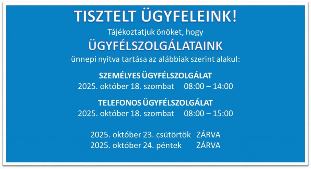 Ünnepi nyitvatartás: így alakulnak a DMRV ügyfélszolgálati időpontjai októberben