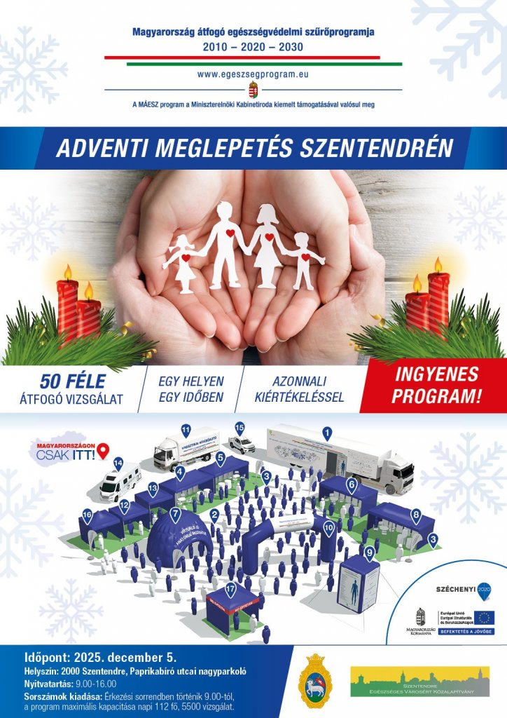 Ingyenes adventi szűrőprogram érkezik Szentendrére – egész napos prevenció a Paprikabíró utcában