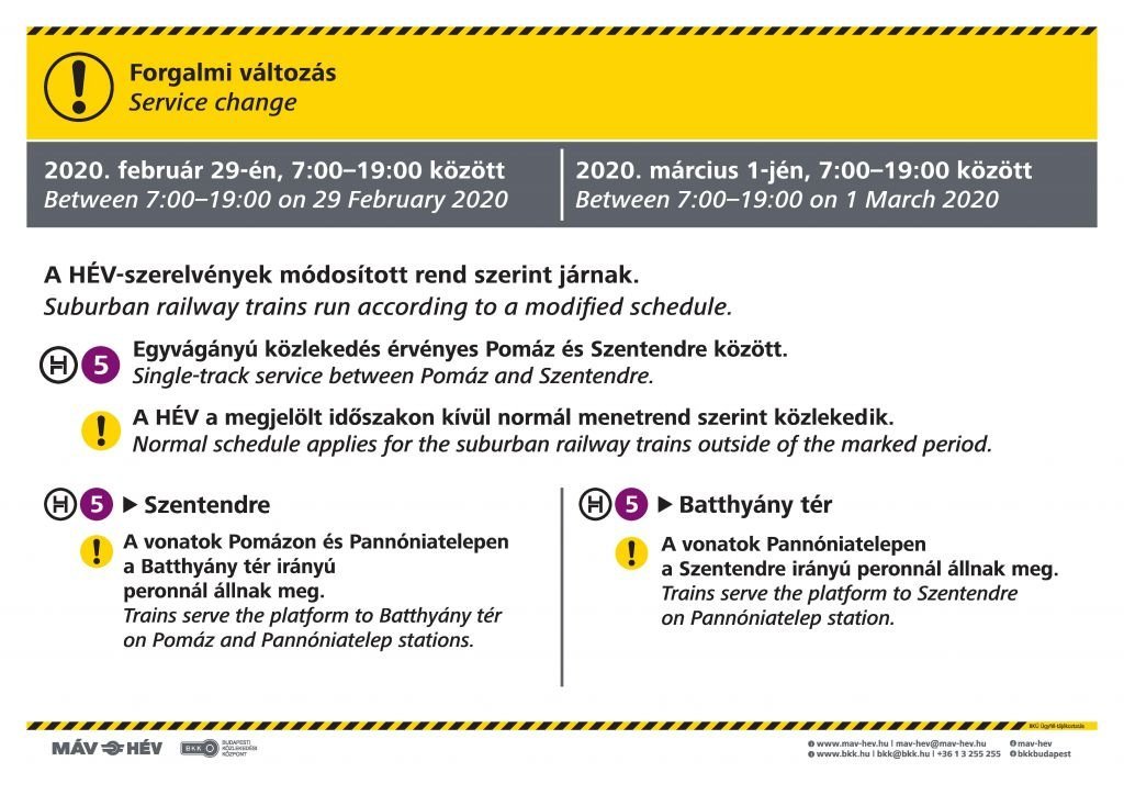 MÁV-HÉV – Karbantartás miatt változik a H5-ös HÉV menetrendje
