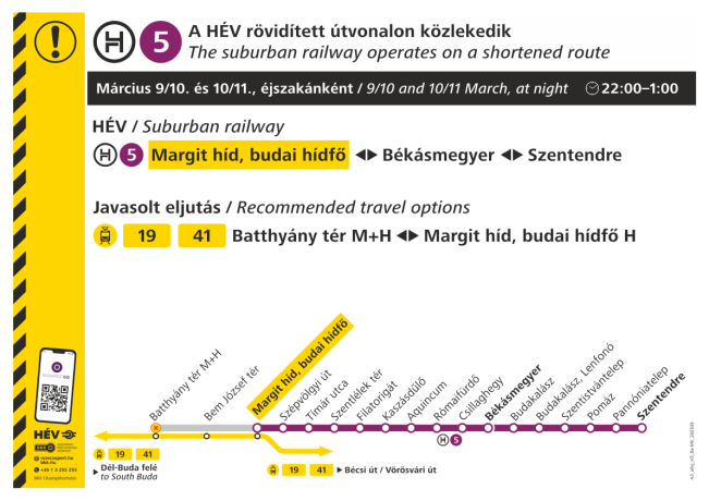 Változik a H5-ös HÉV közlekedése március 9–10-én késő este