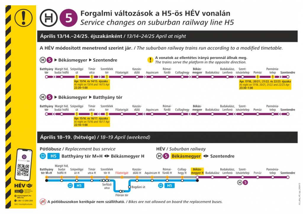 Változik a H5-ös HÉV közlekedése áprilisban