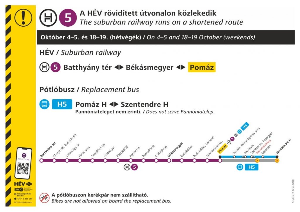 A H5-ös HÉV rövidített útvonalon jár kettő októberi hétvégén