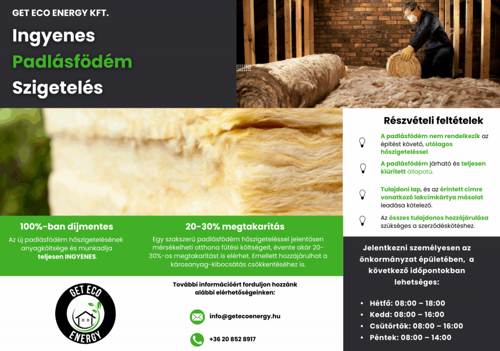 Energiatakarékosság háztető alatt – Ingyenes padlásfödém szigetelési program indul Budakalászon