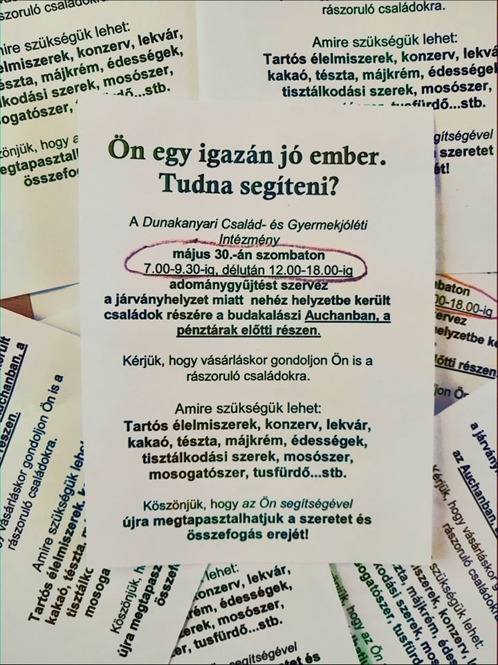 Adománygyűjtés a rászoruló családok részére