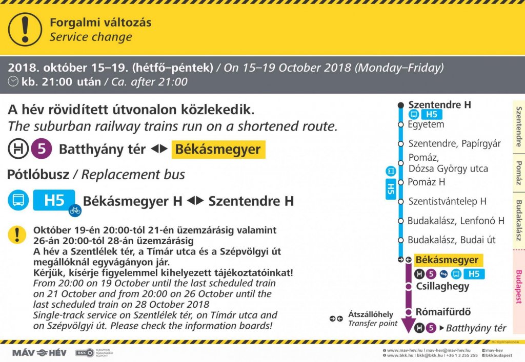 Pályakarbantartás miatt változik péntektől a HÉV menetrend!
