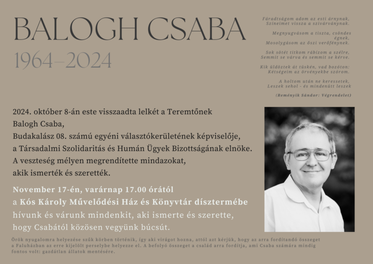 Vasárnap búcsúztatják Balogh Csabát