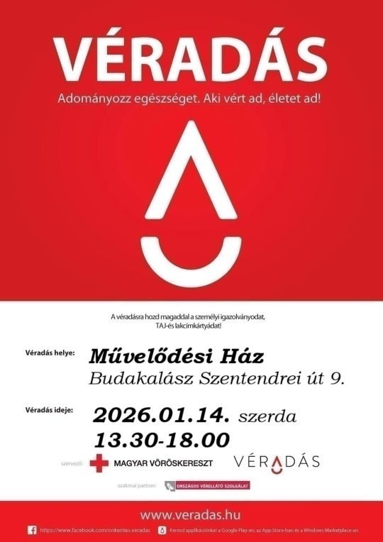 Január 14-én véradás lesz a Faluházban