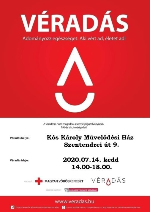 Véradásra várják a lakosokat július 14-én, a Faluházba