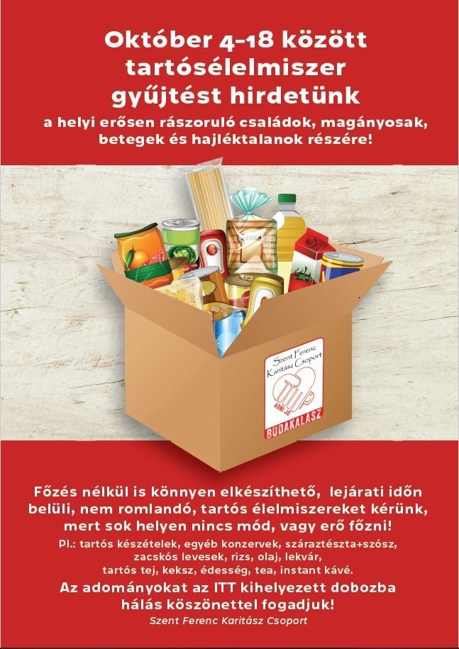 Tartósélelmiszer gyűjtés lesz Budakalászon