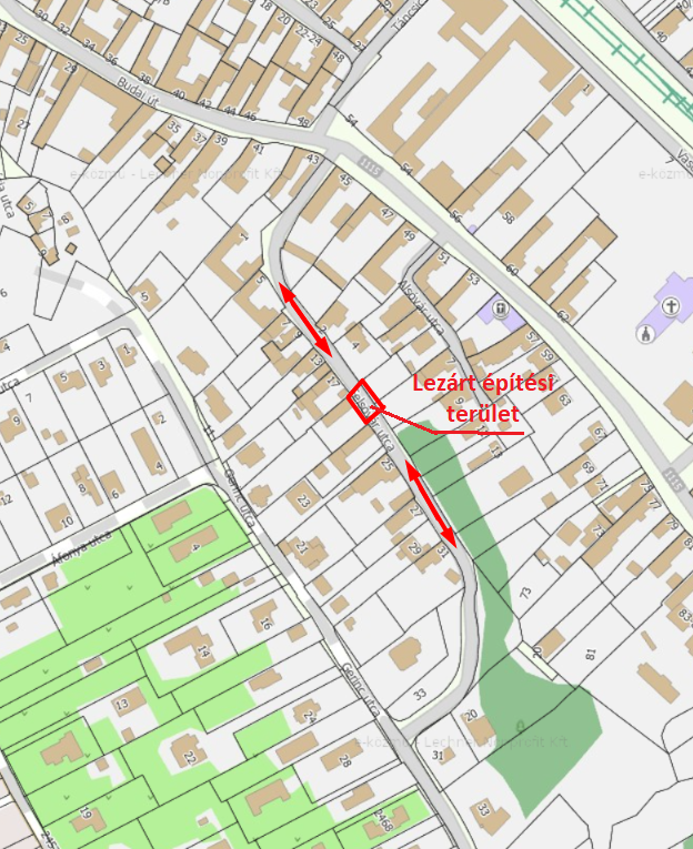 Szögtámfalépítés – július 2-tól iskolakezdésig a Felsővár utca zsákutca