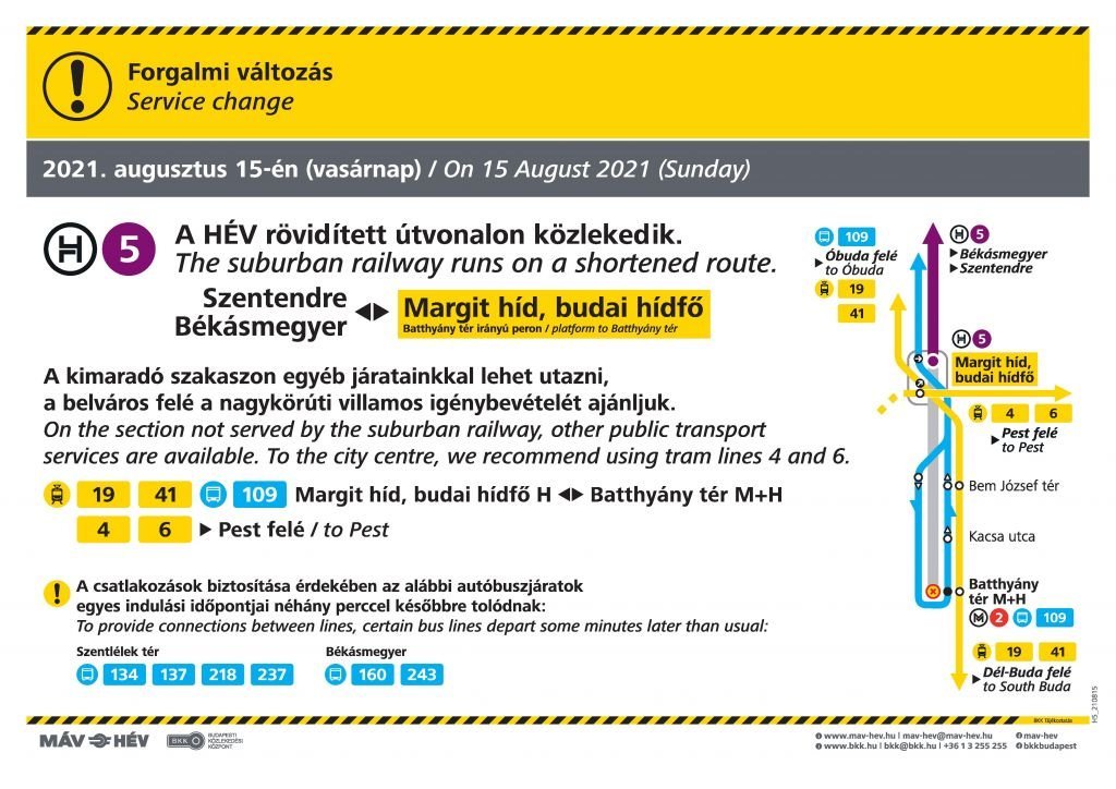A H5-ös HÉV a Margit hídig jár vasárnap