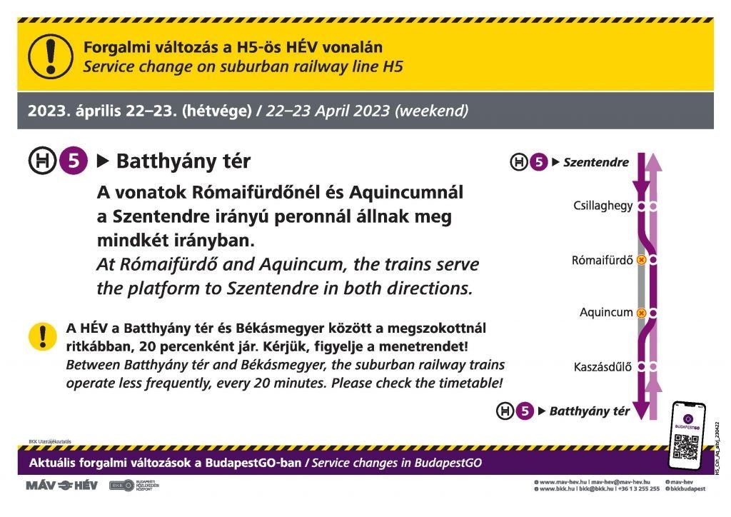 Változik a H5-ös HÉV menetrendje április 22-én és 23-án