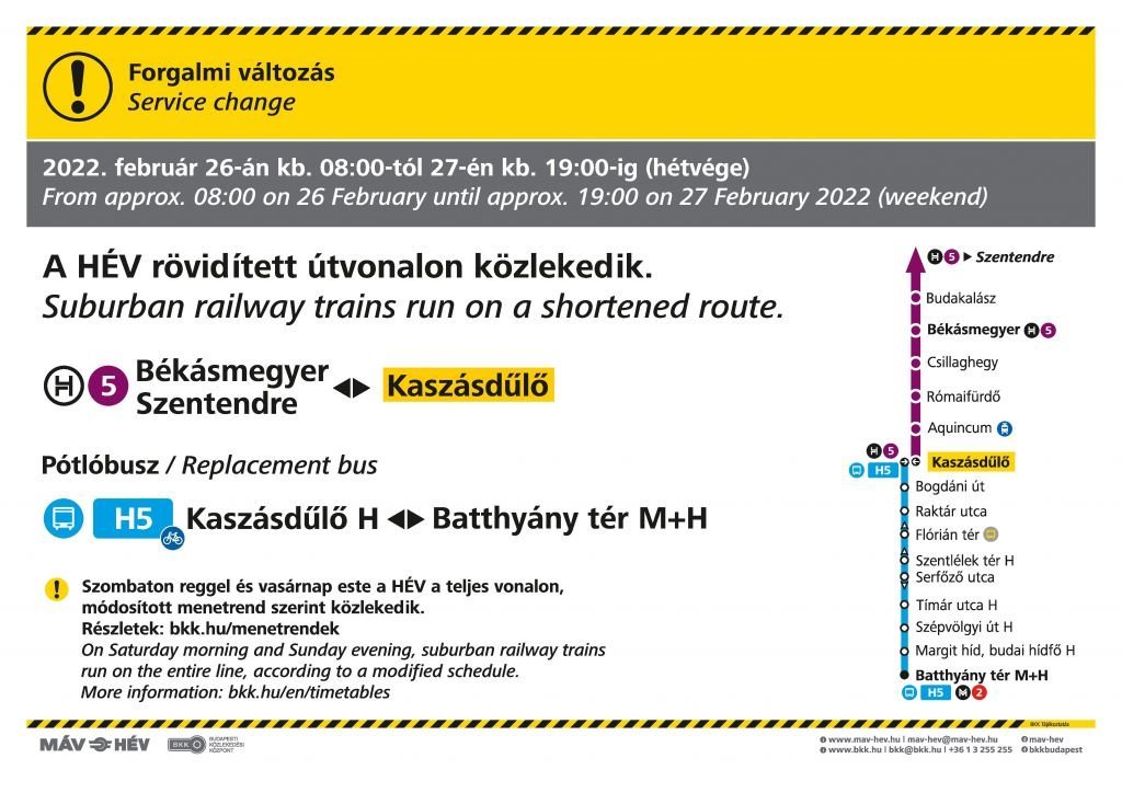 Rövidített útvonalon közlekedik hétvégén a H5-ös HÉV 