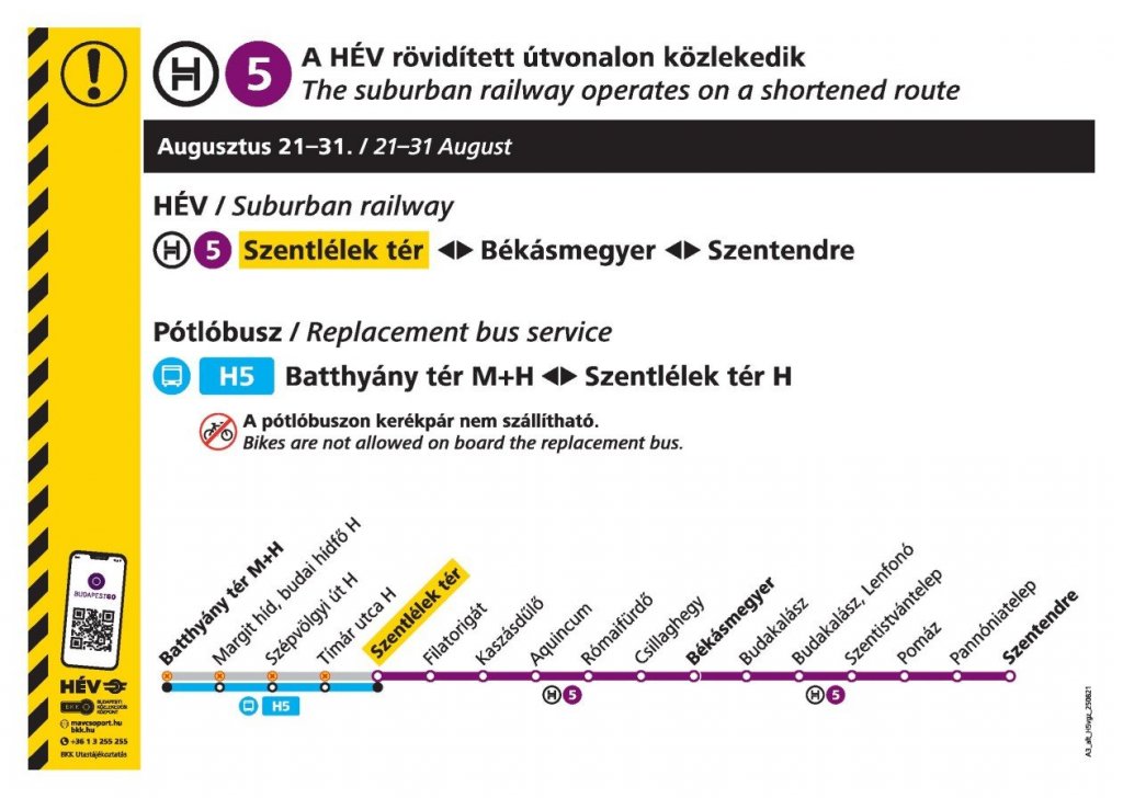 Rövidített útvonalon jár a H5-ös HÉV augusztus végén