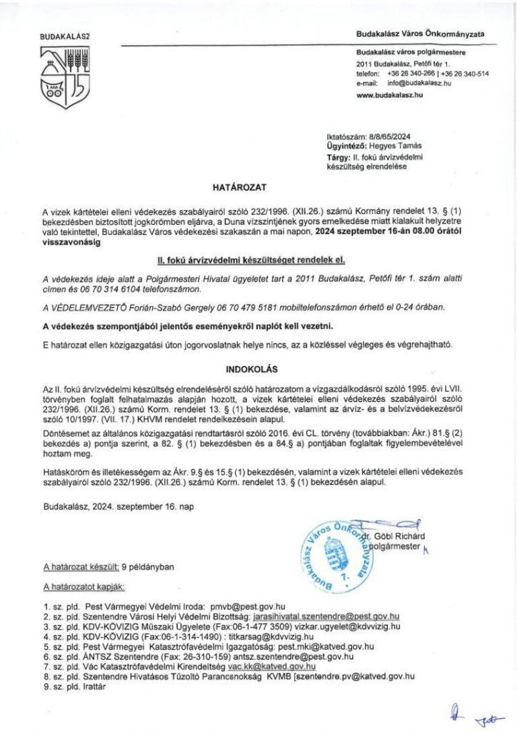 II. fokú árvízvédelmi készültség lépett életbe mától a Duna budakalászi szakaszán