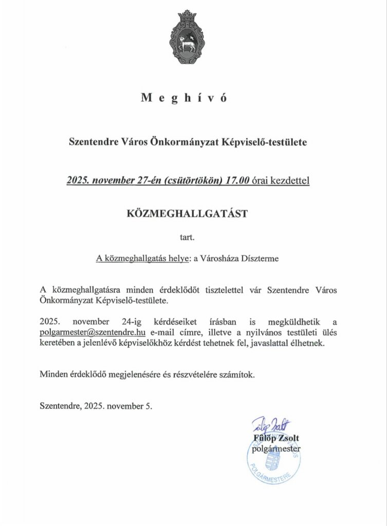 Közmeghallgatásra várják a szentendreieket november 27-én a Városházán