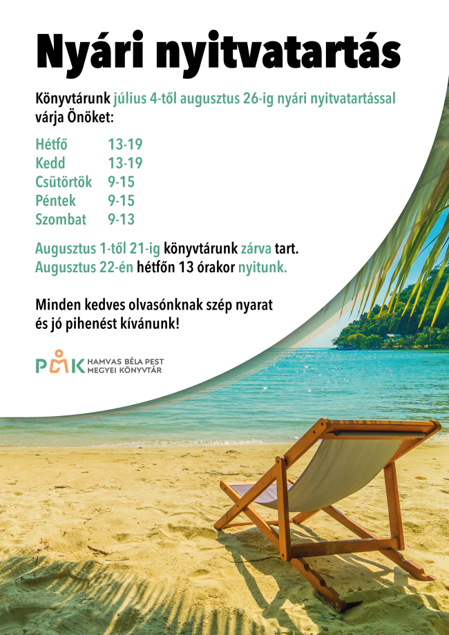 Nyári nyitvatartás a Hamvas Béla Pest Megyei Könyvtárban