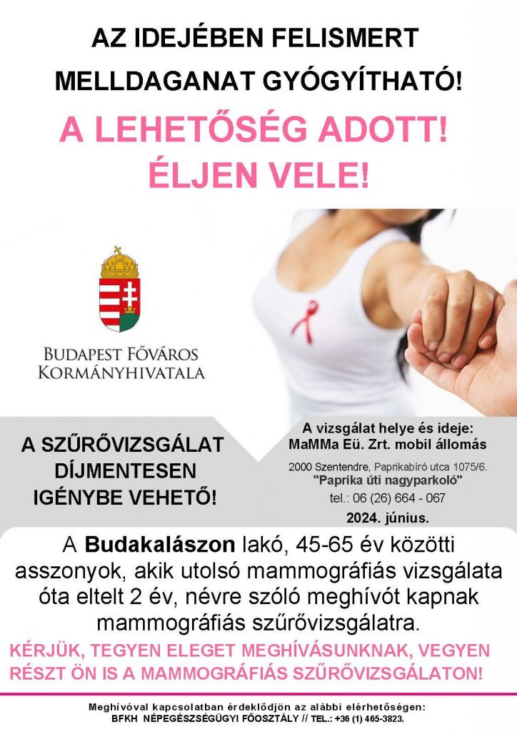 Júniusban szervezett mammográfiás szűrés lesz