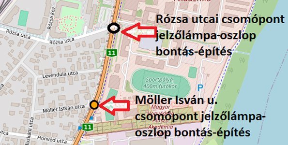 Részleges útlezárás Szentendrén – jelzőlámpa-oszlop munkálatok