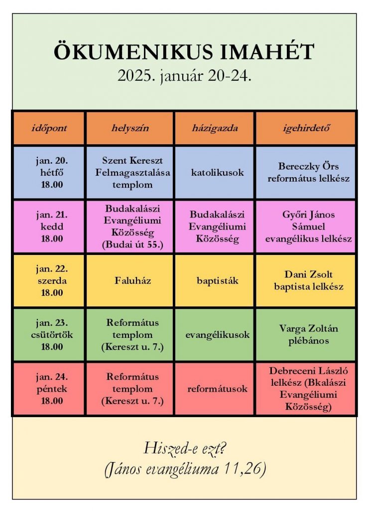 Jövő héten ökumenikus imahét Budakalászon is