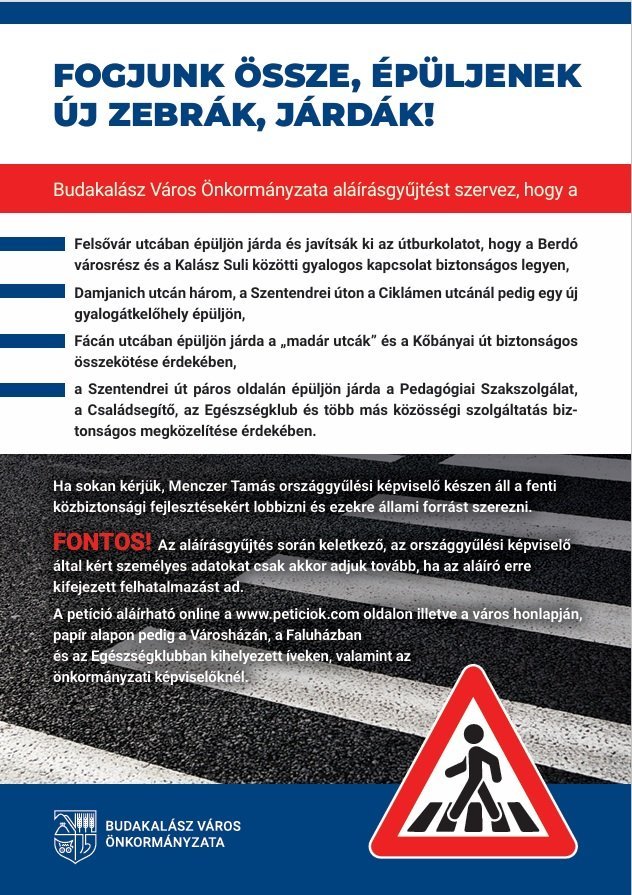 Fejlesztések Budakalászon: új zebrák és járdák épülnek 209 millió forintos támogatásból