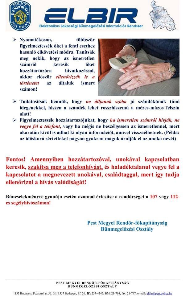 A Pest Megyei Rendőr-főkapitányság felhívása