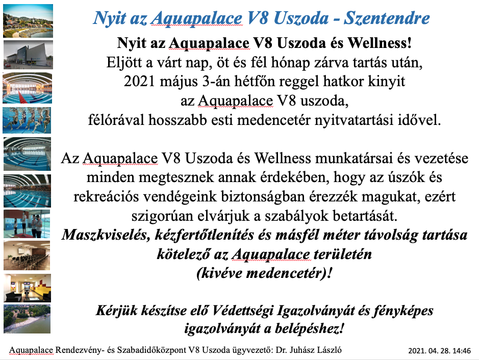 Hétfőtől nyit az Aquapalace V8 Uszoda
