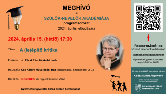 Jövő hétfőn lesz a Szülők-Nevelők Akadémiájának következő előadása