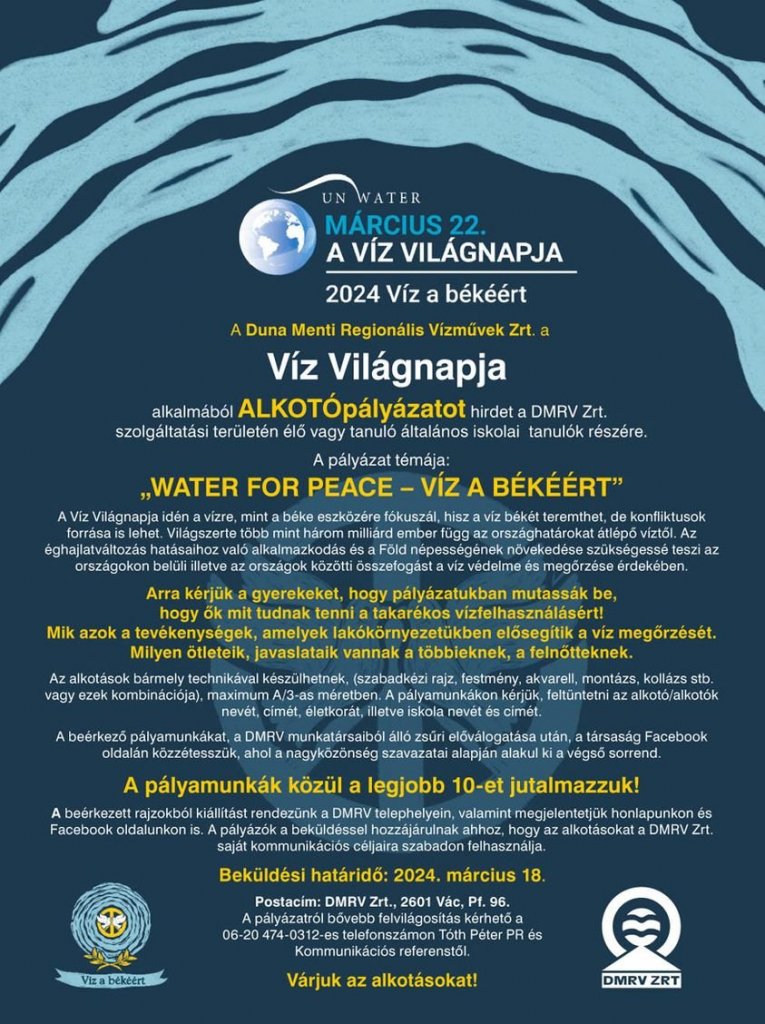 A Víz Világnapja alkalmából alkotó pályázatot hirdet a DMRV Zrt.