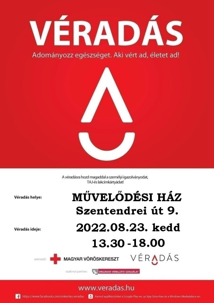 Holnap véradás lesz a Faluházban