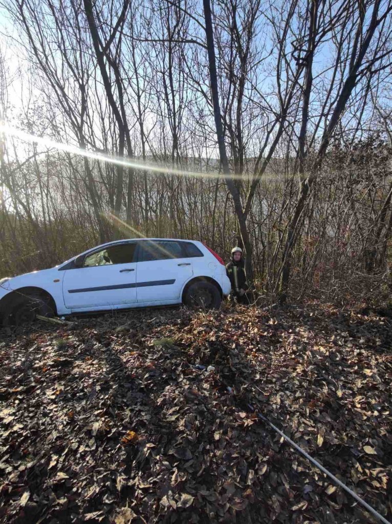 Csak a fák tartották meg a három méter mélyre csúszott autót Visegrádon